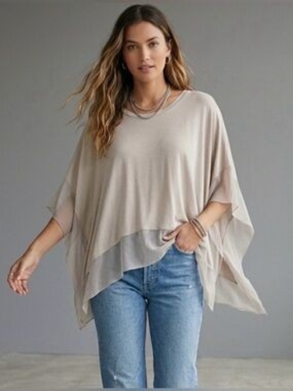 BCBGMaxAzria Light Taupe Layered Dolman Top